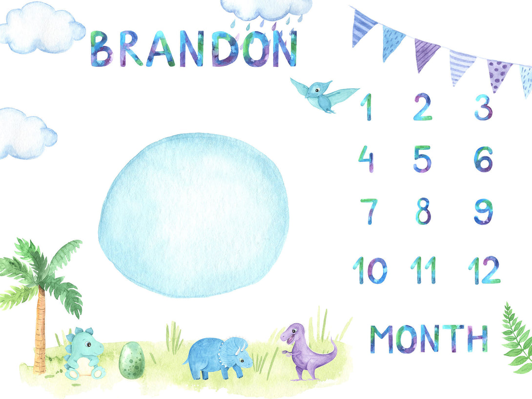 Dino Personalized Baby Milestone Blanket, Baby shower gift, Personalized Baby Name Blanket ,watch me grow blanket