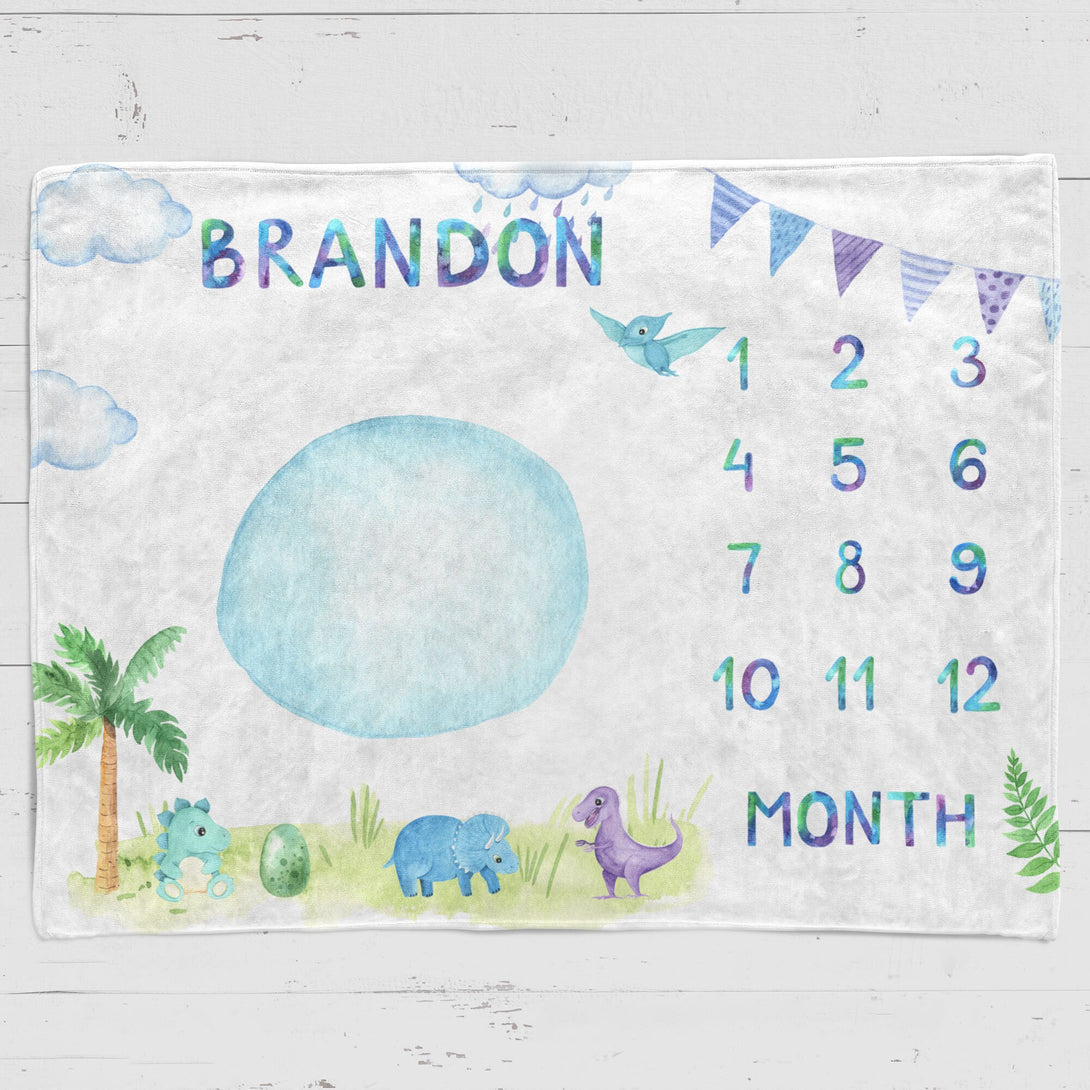 Dino Personalized Baby Milestone Blanket, Baby shower gift, Personalized Baby Name Blanket ,watch me grow blanket