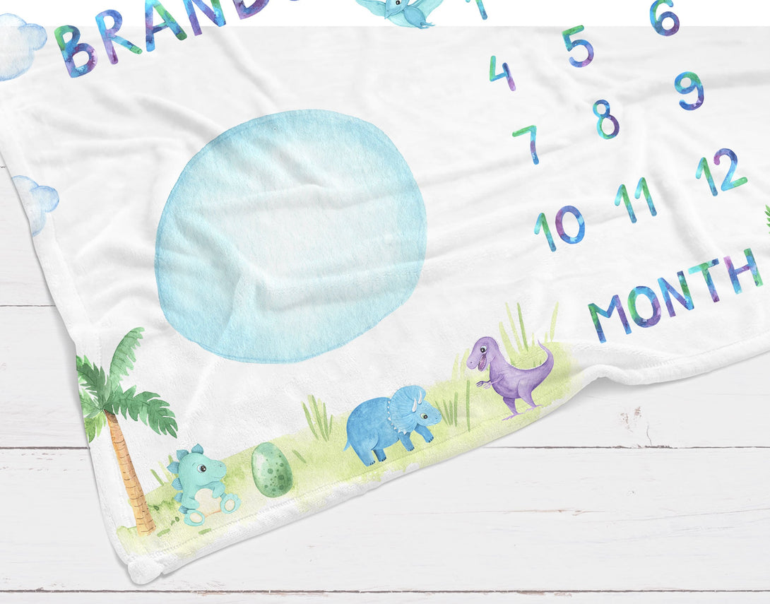 Dino Personalized Baby Milestone Blanket, Baby shower gift, Personalized Baby Name Blanket ,watch me grow blanket