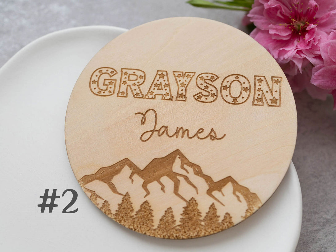 Mountain Baby Name Announcement  | Wooden Baby Name Announcement Sign | Name Reveal Plaque | Birth Announcement Sign |Baby Shower Gift