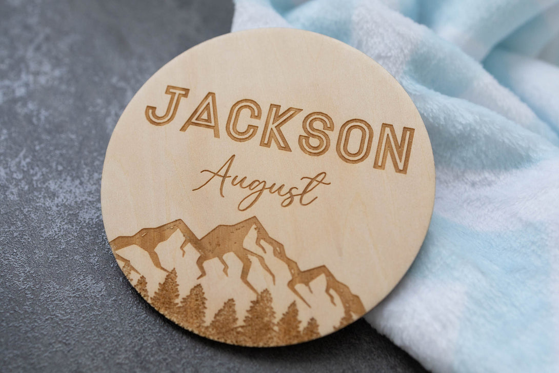 Mountain Baby Name Announcement  | Wooden Baby Name Announcement Sign | Name Reveal Plaque | Birth Announcement Sign |Baby Shower Gift