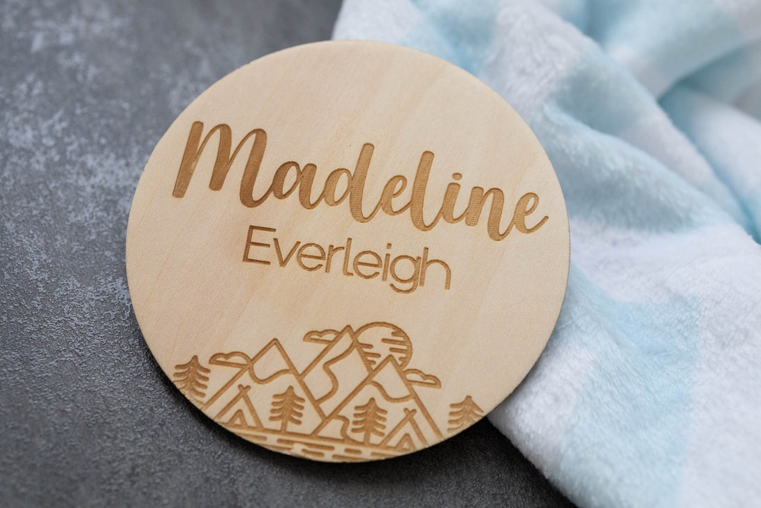 Mountain Baby Name Announcement  | Wooden Baby Name Announcement Sign | Name Reveal Plaque | Birth Announcement Sign |Baby Shower Gift