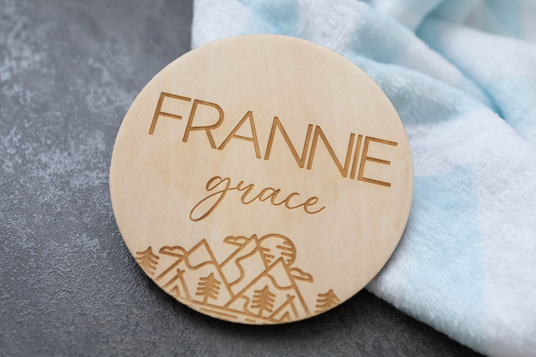 Mountain Baby Name Announcement  | Wooden Baby Name Announcement Sign | Name Reveal Plaque | Birth Announcement Sign |Baby Shower Gift