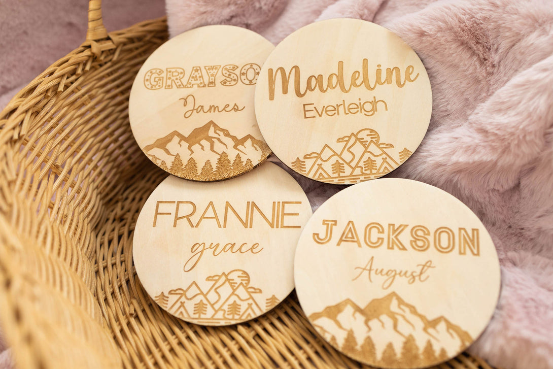 Mountain Baby Name Announcement  | Wooden Baby Name Announcement Sign | Name Reveal Plaque | Birth Announcement Sign |Baby Shower Gift