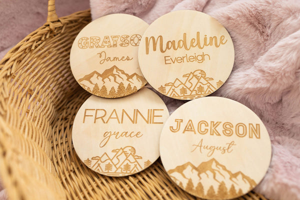 Mountain Baby Name Announcement  | Wooden Baby Name Announcement Sign | Name Reveal Plaque | Birth Announcement Sign |Baby Shower Gift