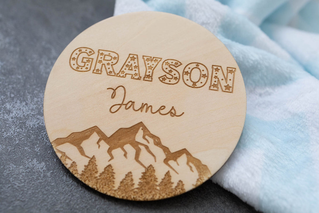 Mountain Baby Name Announcement  | Wooden Baby Name Announcement Sign | Name Reveal Plaque | Birth Announcement Sign |Baby Shower Gift