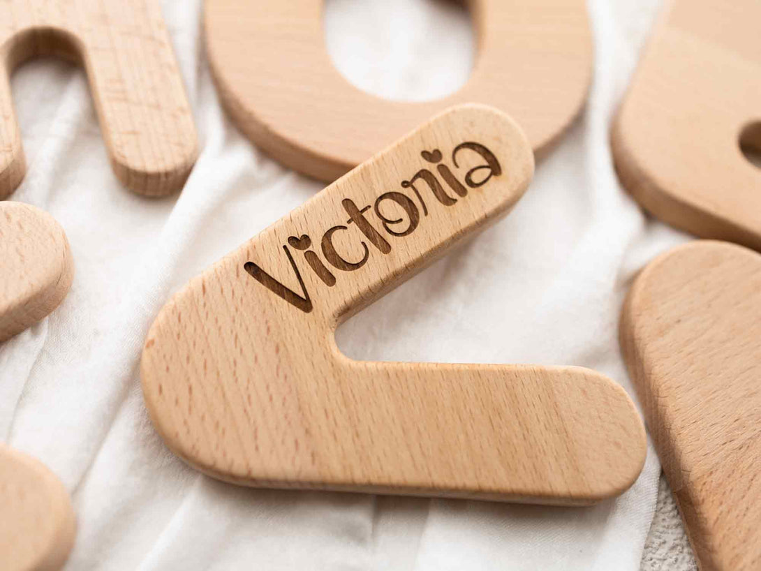 Alphabet Letter Grasping Toy | Alphabet Letter Teether | Wooden Toys | Personalized | Name Engraved | Wood Letter Newborn Gift