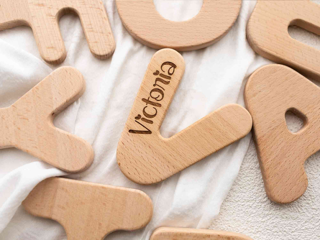 Alphabet Letter Grasping Toy | Alphabet Letter Teether | Wooden Toys | Personalized | Name Engraved | Wood Letter Newborn Gift