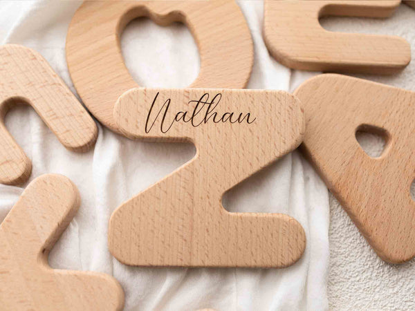 Alphabet Letter Grasping Toy | Alphabet Letter Teether | Wooden Toys | Personalized | Name Engraved | Wood Letter Newborn Gift